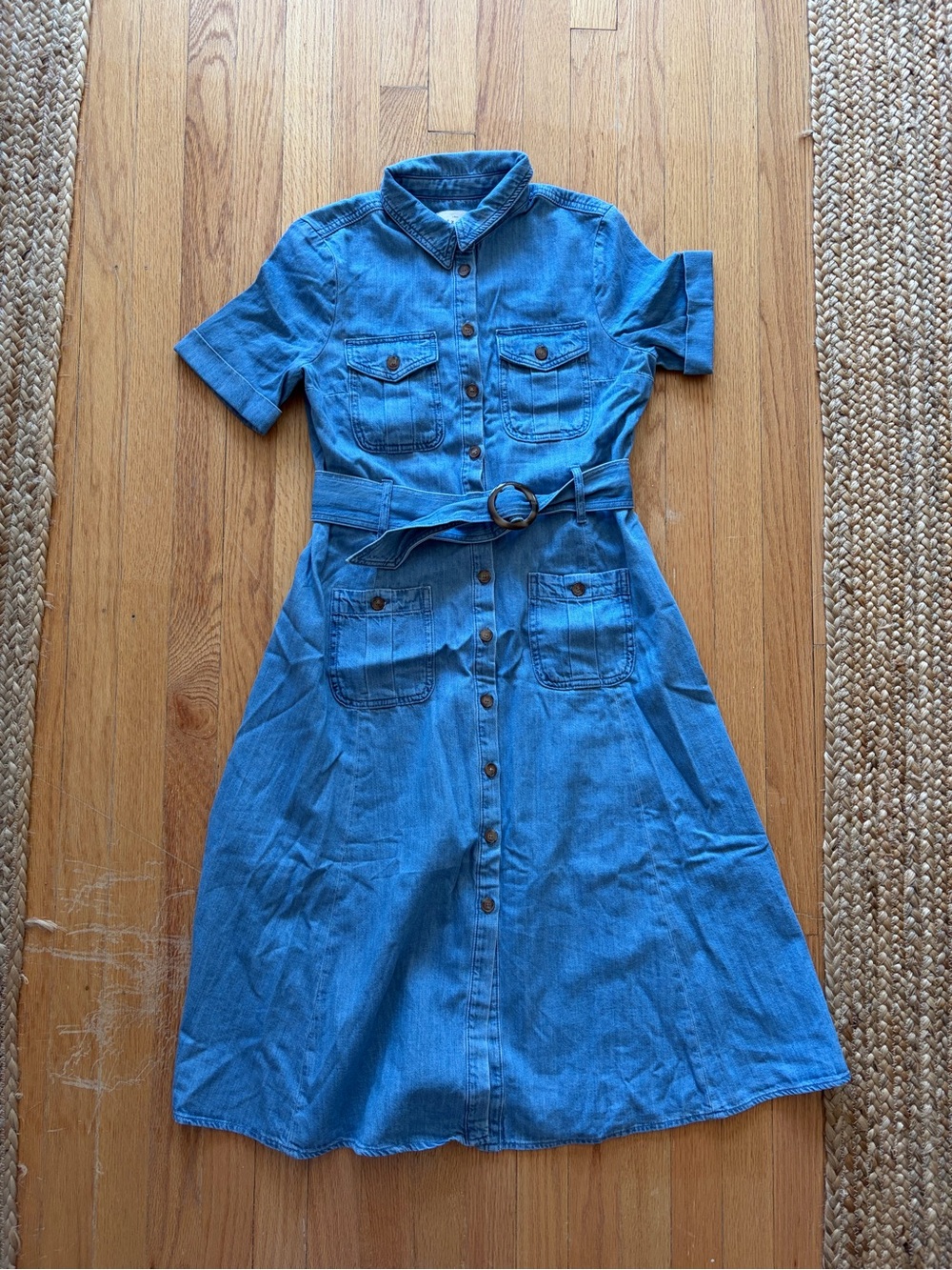 NWT Sezane Denim Button-Front Shirt Dress with Belt